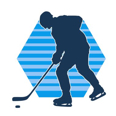 Kasklı ve üniformalı bir buz hokeyi oyuncusunun silueti.