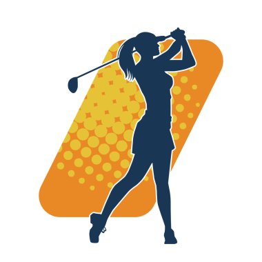 Golf oynayan bir kadının silüeti. Hareketli bir kadın golfçünün silueti..