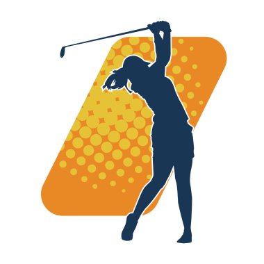Golf oynayan bir kadının silüeti. Hareketli bir kadın golfçünün silueti..
