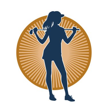 Golf oynayan bir kadının silüeti. Hareketli bir kadın golfçünün silueti..