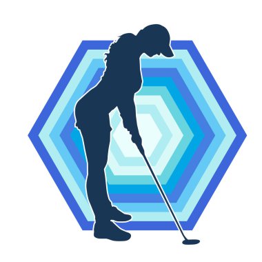 Golf oynayan bir kadının silüeti. Hareketli bir kadın golfçünün silueti..