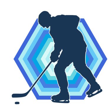 Kasklı ve üniformalı bir buz hokeyi oyuncusunun silueti.