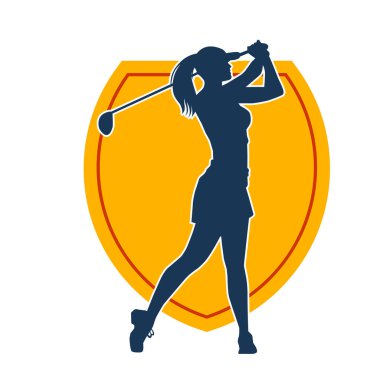 Golf oynayan bir kadının silüeti. Hareketli bir kadın golfçünün silueti..