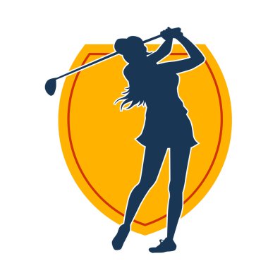Golf oynayan bir kadının silüeti. Hareketli bir kadın golfçünün silueti..