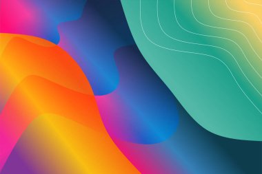 Abstract background with waves texture and curvy shapes ornament. Composition of various curves shapes and color spectrum.