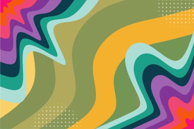 Abstract background with waves texture and curvy shapes ornament. Composition of various curves shapes and color spectrum.