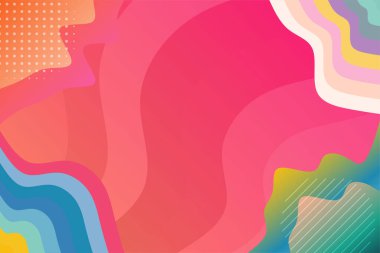 Abstract background with waves texture and curvy shapes ornament. Composition of various curves shapes and color spectrum.