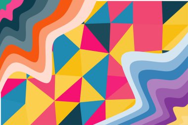 Abstract background of wave shapes and polygonal texture. Mosaic composition of curvy shapes and lowpoly texture.