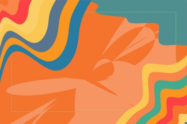 Renk sıçratma kolajı ve dalgalı gökkuşağı renk çizgileriyle soyut arkaplan. 