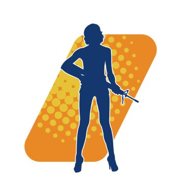 Makineli tüfek taşıyan kadın savaşçının silueti.. 