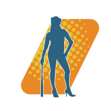 İnce bir kadın modelin silueti polis memuru kostümü giymiş beyzbol sopası taşıyor.