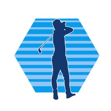 Golf oynarken golf sopasıyla poz veren bir adamın silüeti.