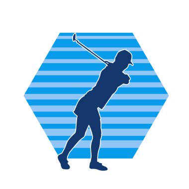 Golf oynayan bir kadının silüeti. Hareketli bir kadın golfçünün silueti..