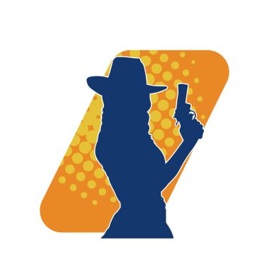 Elinde tabanca tutan bir kovboy kızın silüeti. Bir kadın şerifin silueti tabanca taşıyor..