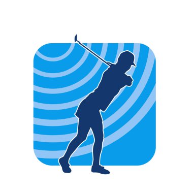 Golf oynayan bir kadının silüeti. Hareketli bir kadın golfçünün silueti..