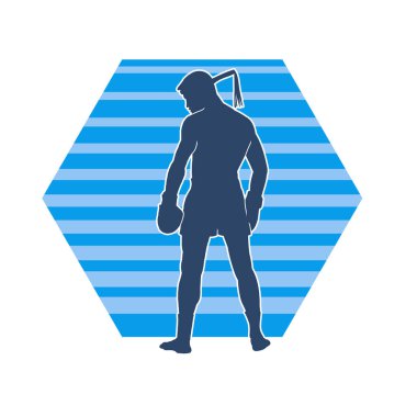 Hareketli erkek kickboksör atletinin silueti. Kickboks yapan bir adamın silueti..