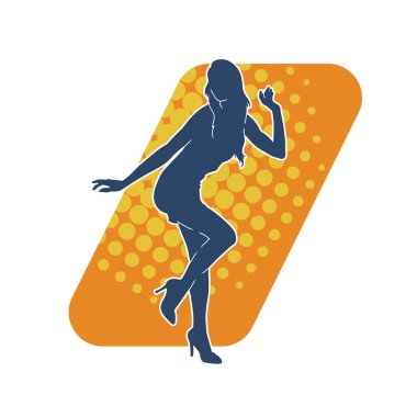 Hareketli bir kadın dansçının silueti. Dans eden zayıf bir kadının silueti..