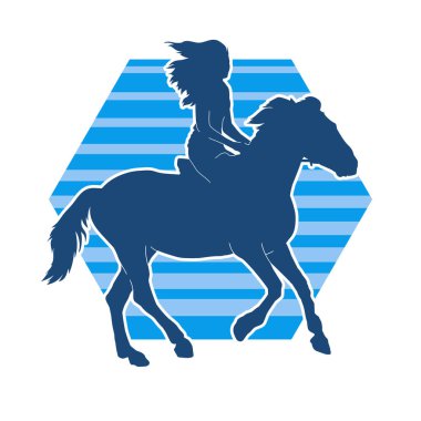 At sırtında gezen bir kadının silüeti. Sırtında bir kadın olan bir atın silüeti..