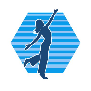 Hareketli bir kadın dansçının silueti. Mutlu dans eden bir kadının silueti..