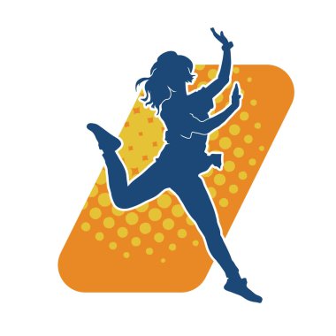 Hareketli bir kadın dansçının silueti. Mutlu dans eden bir kadının silueti..