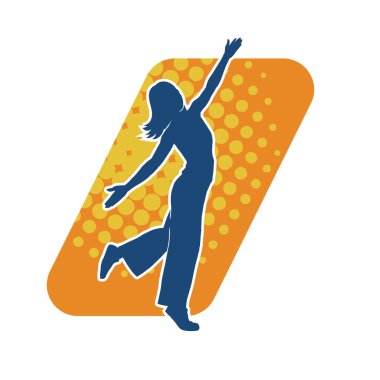 Hareketli bir kadın dansçının silueti. Mutlu dans eden bir kadının silueti..