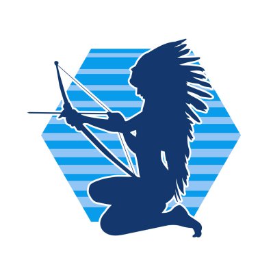 Bir kabile okçusunun silueti. Savaşçı bir kadın dövüşçü pozu.