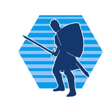 Eski bir Romalı askerin silueti. Kılıç ve demir kılıçla poz vermiş..