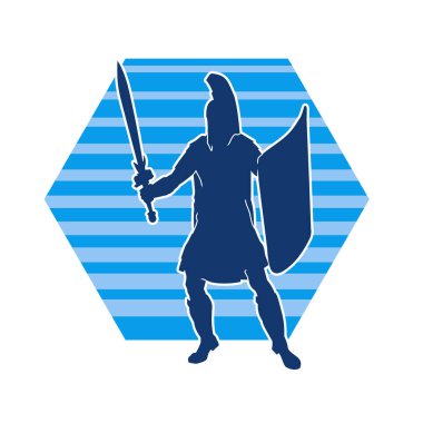 Eski bir Romalı askerin silueti. Kılıç ve demir kılıçla poz vermiş..