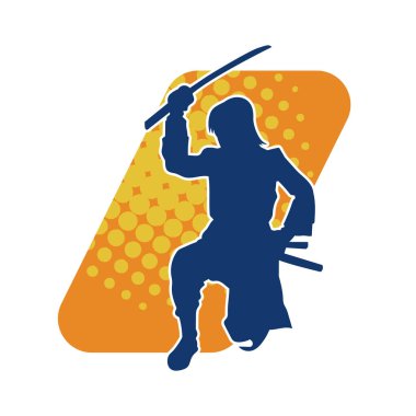 Samuray bir savaşçının silueti. Katana kılıcıyla poz veriyor.