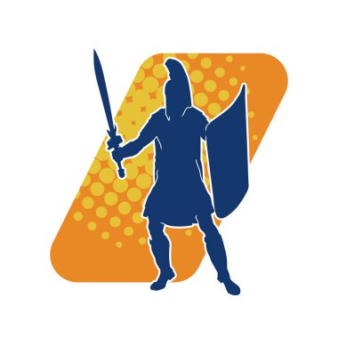 Eski bir Romalı askerin silueti. Kılıç ve demir kılıçla poz vermiş..