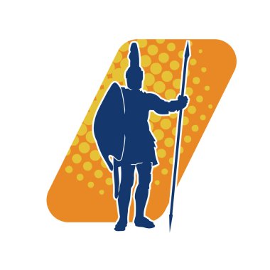 Antik Roma askerinin silueti mızrak ve demirle korunuyor..