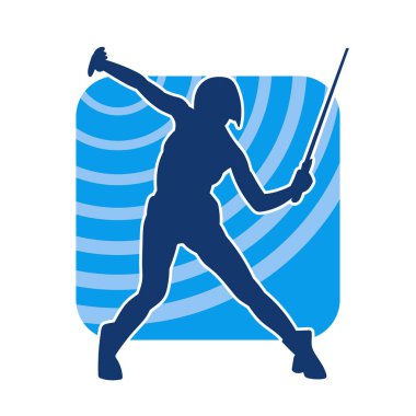 Bir kadın savaşçının silueti kılıç ile hareket halindeyken poz veriyor. Kılıcıyla bir kadın kahramanın silüeti..