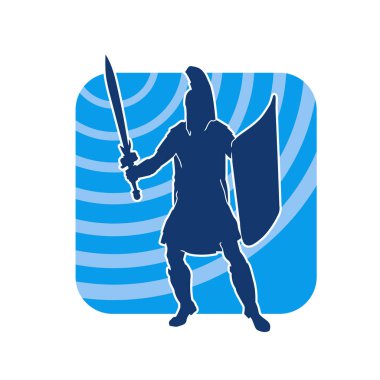 Eski bir Romalı askerin silueti. Kılıç ve demir kılıçla poz vermiş..