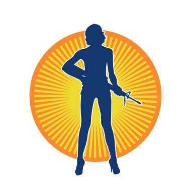 Makineli tüfek taşıyan kadın savaşçının silueti.. 