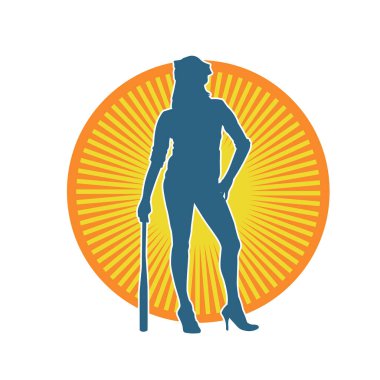 İnce bir kadın modelin silueti polis memuru kostümü giymiş beyzbol sopası taşıyor.