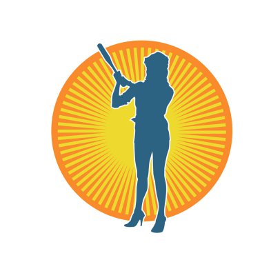 İnce bir kadın modelin silueti polis memuru kostümü giymiş beyzbol sopası taşıyor.