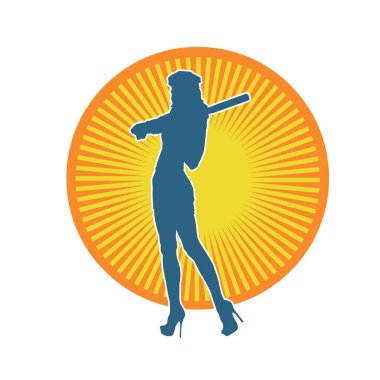 İnce bir kadın modelin silueti polis memuru kostümü giymiş beyzbol sopası taşıyor.