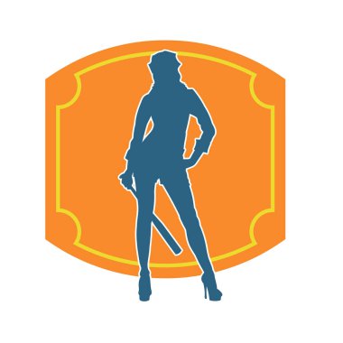 İnce bir kadın modelin silueti polis memuru kostümü giymiş beyzbol sopası taşıyor.