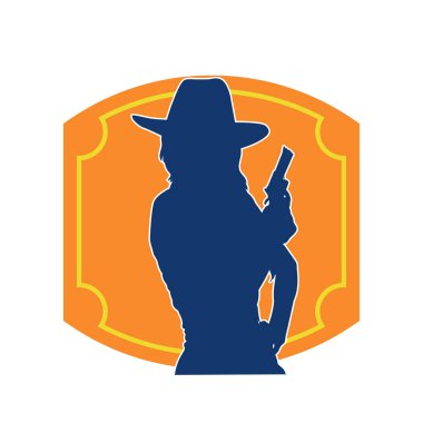 Elinde tabanca tutan bir kovboy kızın silüeti. Bir kadın şerifin silueti tabanca taşıyor..