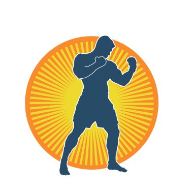 Hareketli erkek kickboksör atletinin silueti. Kickboks yapan bir adamın silueti.