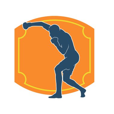 Erkek boks atletinin silueti iş başında. Boks sporu için eldiven giyen kaslı bir adamın silueti..