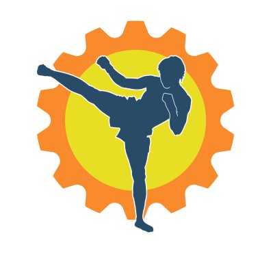 Hareketli erkek kickboksör atletinin silueti. Tekme atan bir adamın silueti..