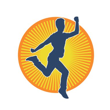 Koşan sıradan bir adamın silueti. Siluet erkek koşusu pozu.