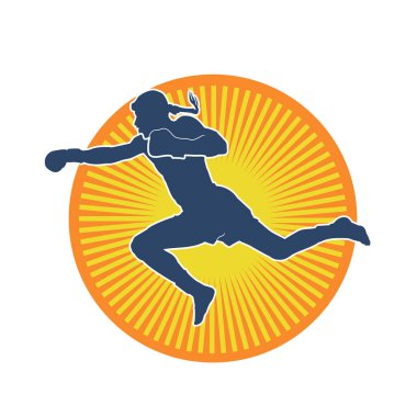 Hareketli erkek kickboksör atletinin silueti. Kickboks yapan bir adamın silueti.