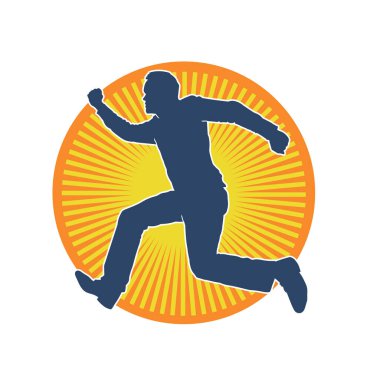 Koşan sıradan bir adamın silueti. Siluet erkek koşusu pozu.