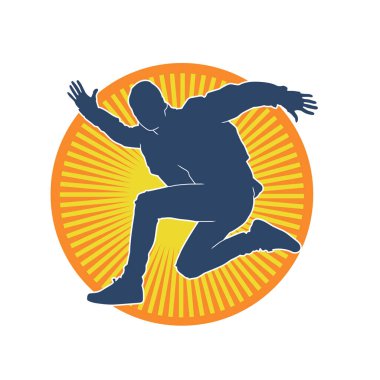 Koşan sıradan bir adamın silueti. Siluet erkek koşusu pozu.