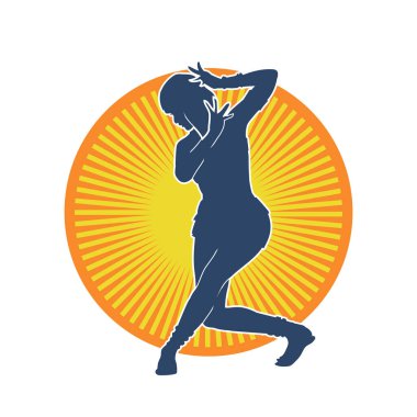 Hareketli bir kadın balerin silueti. Dans eden balerin kızın silueti..