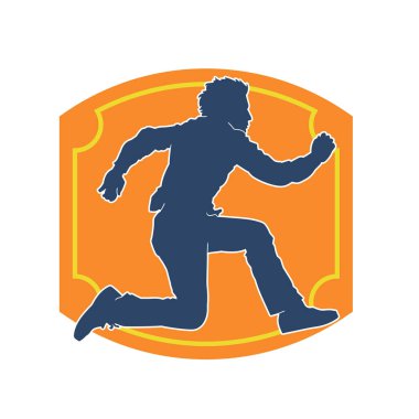 Koşan sıradan bir adamın silueti. Siluet erkek koşusu pozu.