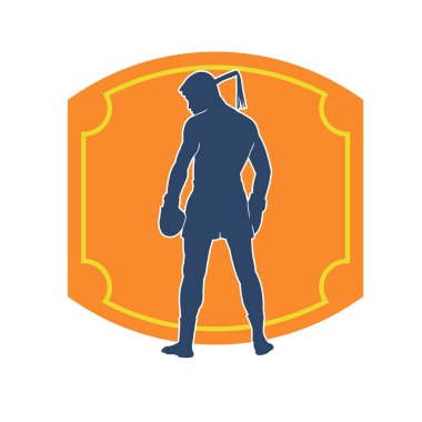 Hareketli erkek kickboksör atletinin silueti. Kickboks yapan bir adamın silueti.