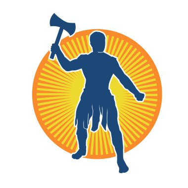 Muharebe halindeki bir savaşçının silueti savaş baltası ile poz veriyor.